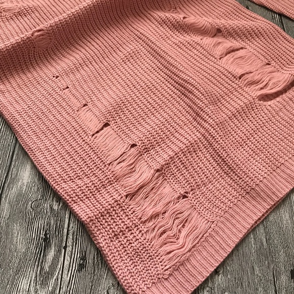 Dusty Pink Cold Shoulder Long Sleeve Sweater Dress - Picture 6 of 7